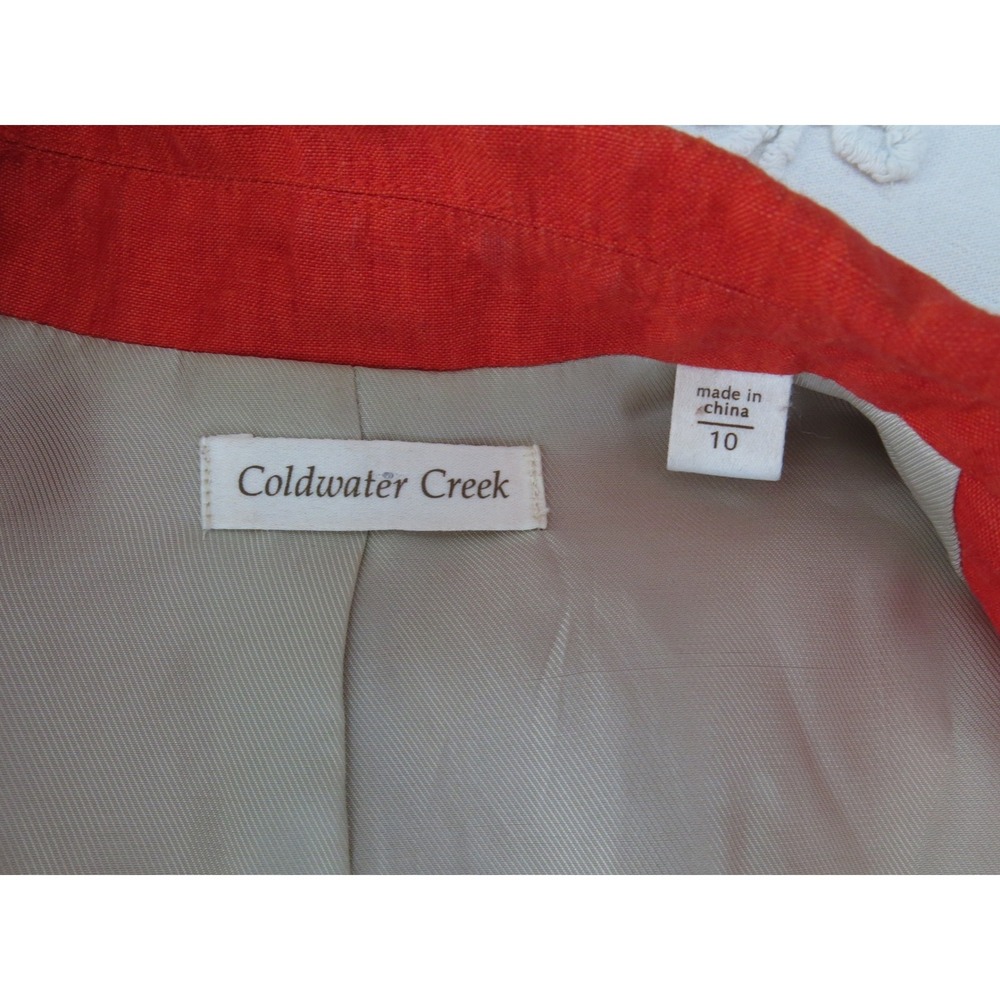 Coldwater Creek Womens 10 Bright Red Linen Open Front Longline Jacket Blazer - Picture 6 of 9